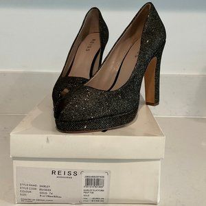 REISS BlackGlitter Peep Toe Platform Pumps